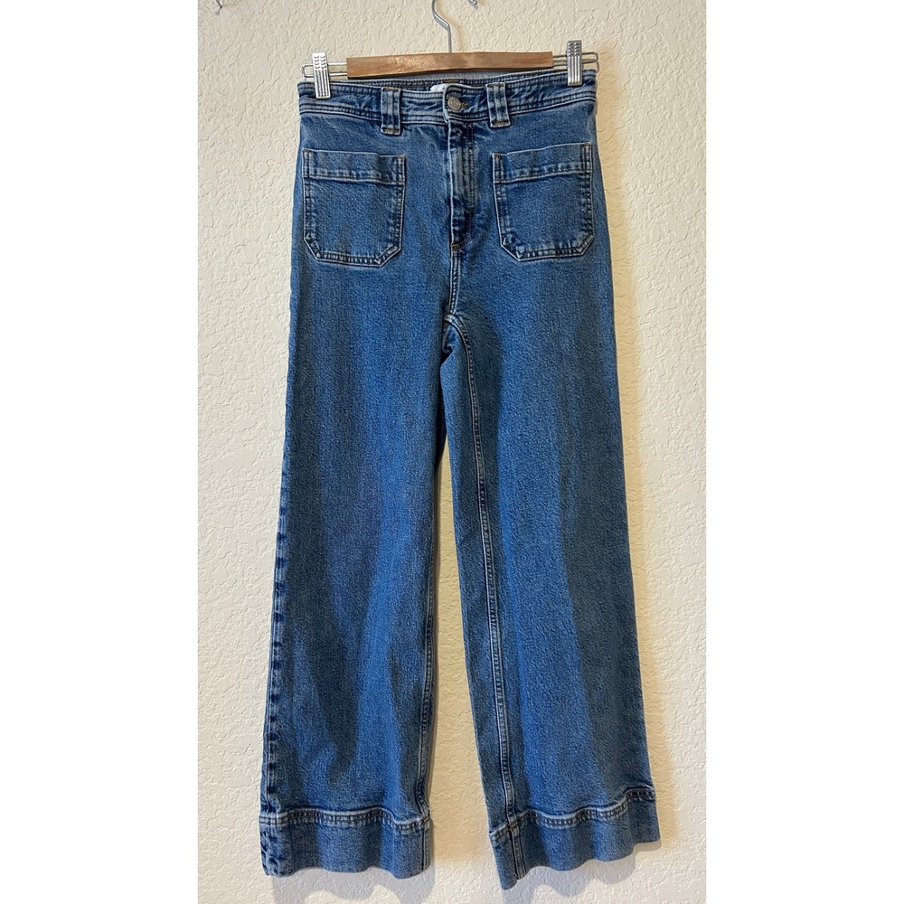 & Other Stories Womens Jeans Size 4 Blue Wide Leg High Rise Patch Pocket Denim